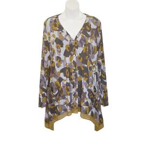 LOGO Lori Goldstein Top Womens Med Button Front Knit Cardigan Abstract Leopard